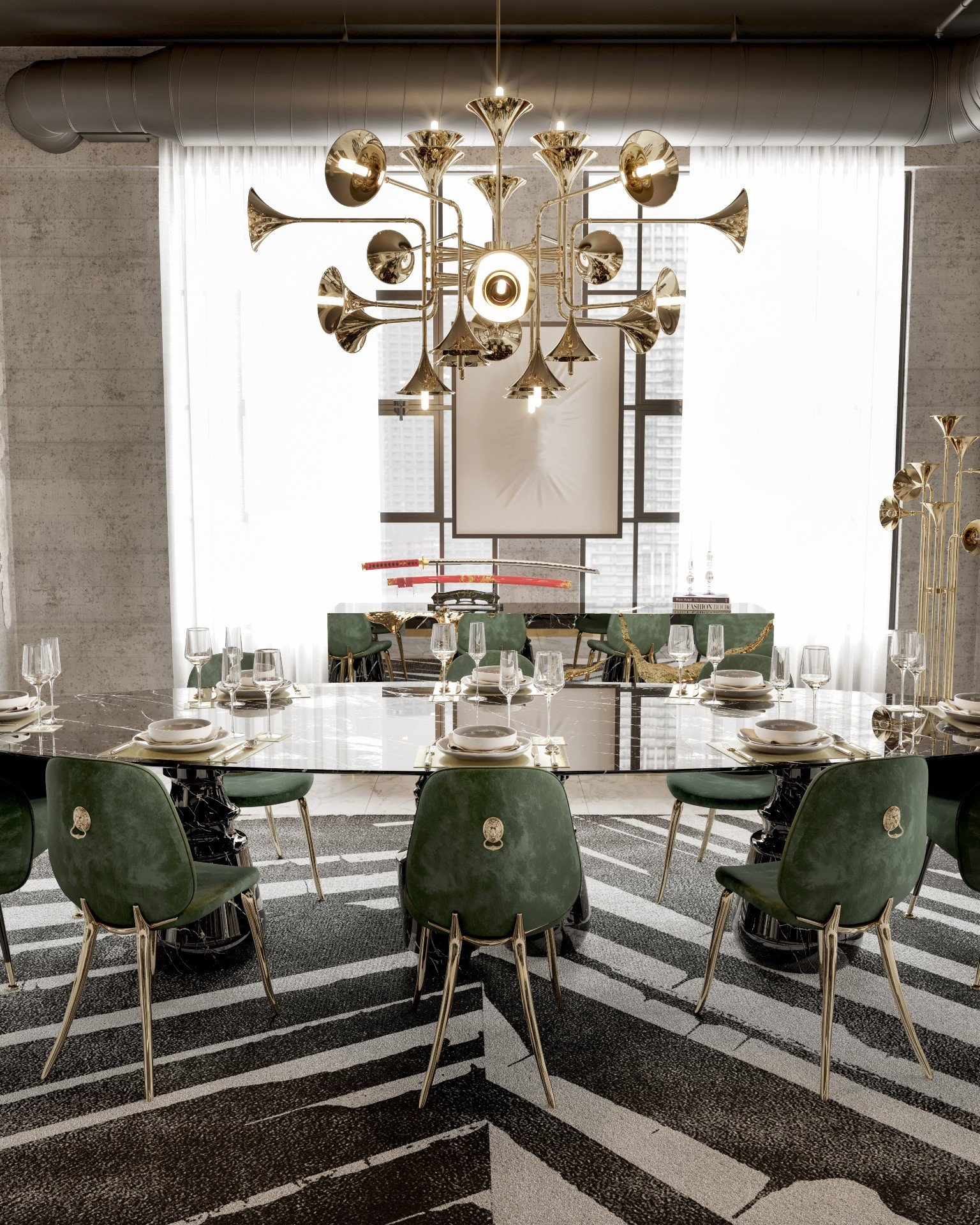 Dark and Green Dining Room Design