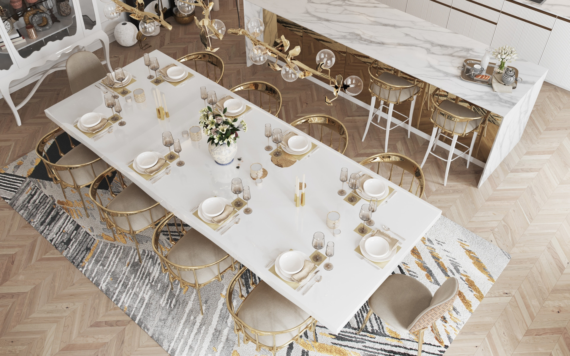 White and Gold Dining Set