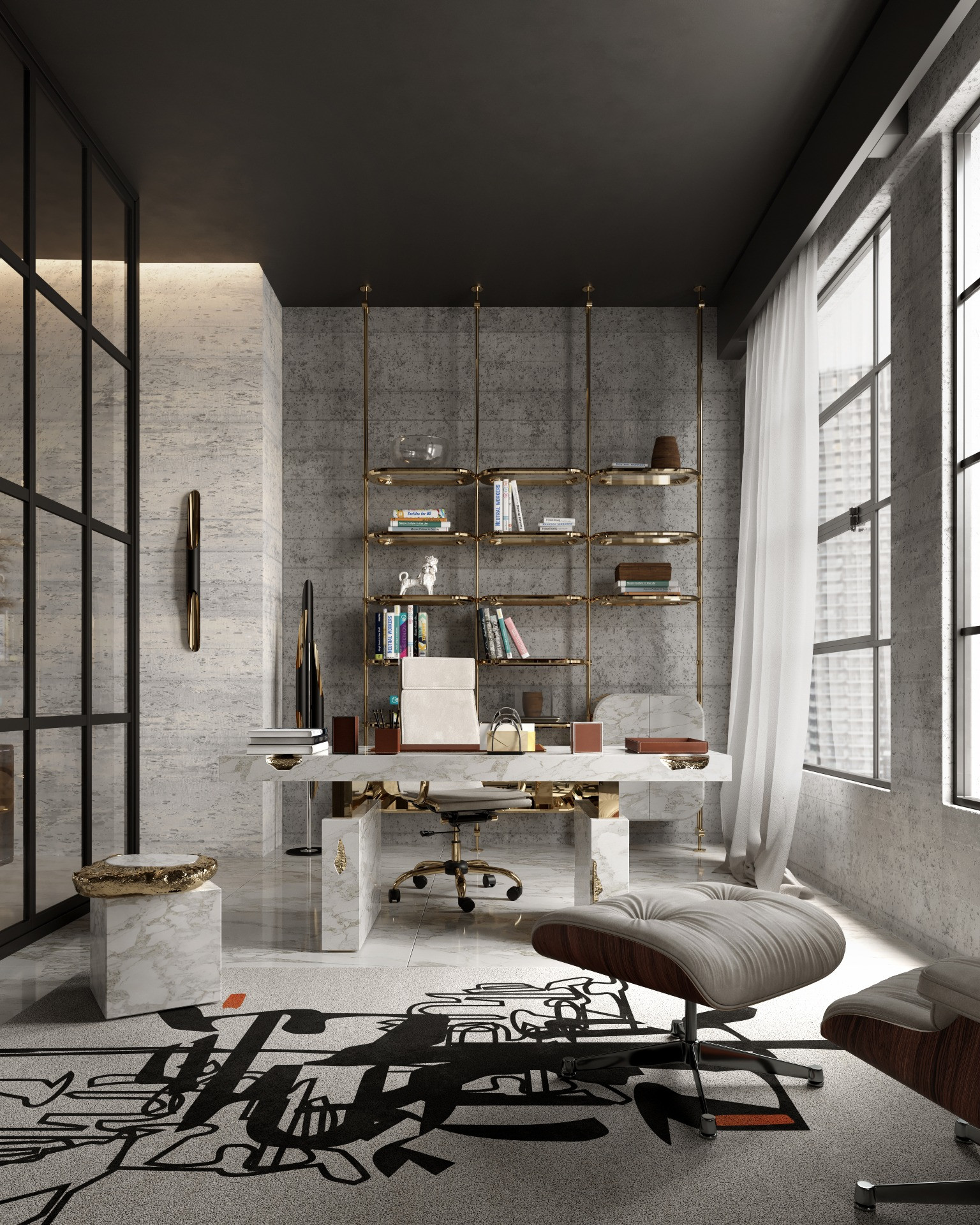 White and Gold Luxury Home Office